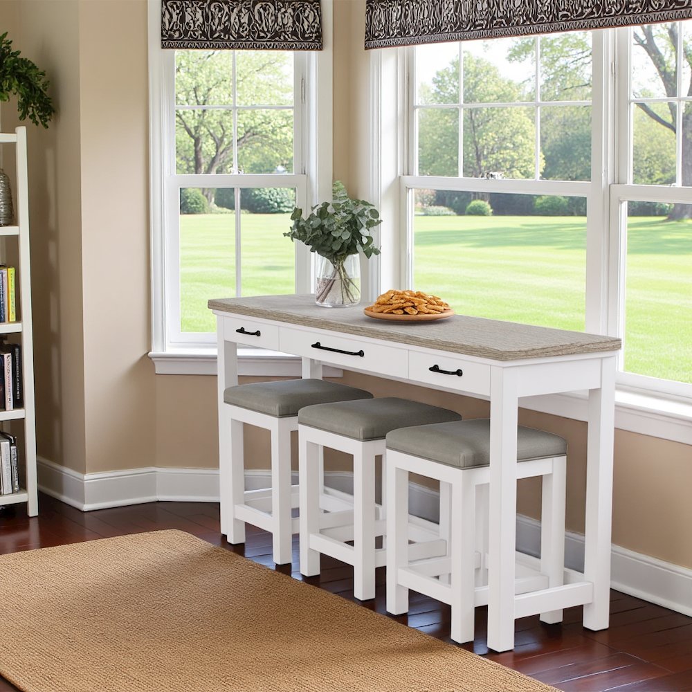 Beige Bar Table and Chairs Set with Counter Stools Set of 3