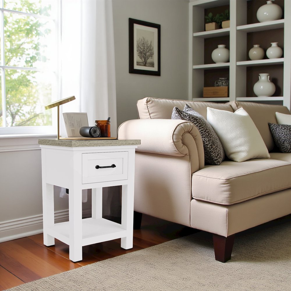 Wood Nightstand with Drawer – Beige End Table Bedroom Accent Storage