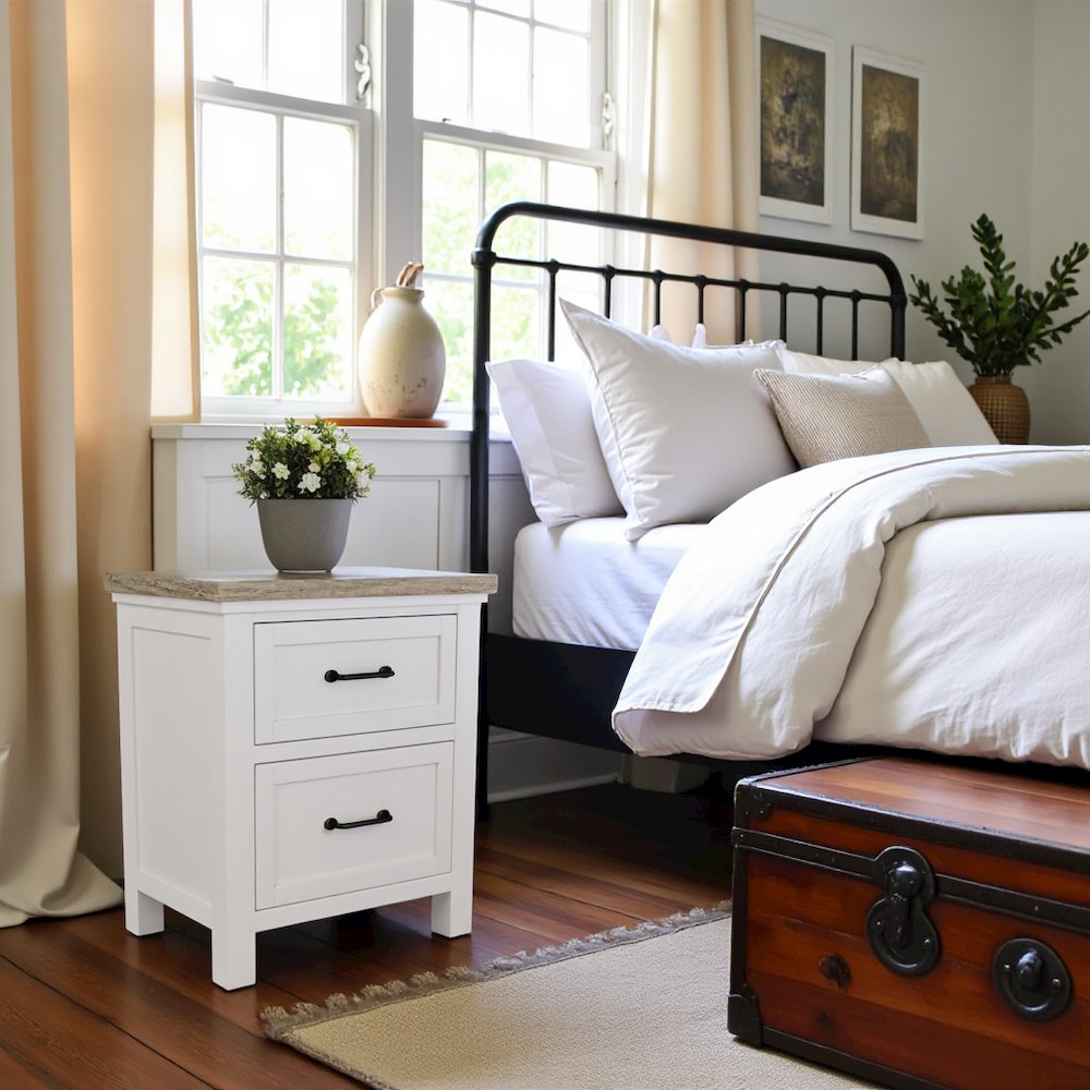 Wood Nightstand with 2 Drawers – Beige End Table Bedroom Accent Storage