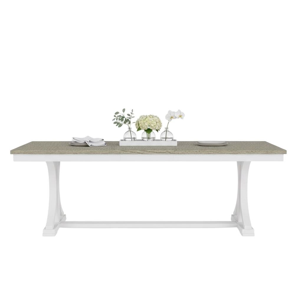 Beige Farmhouse Dining Table for 6, Wooden Trestle Kitchen Table