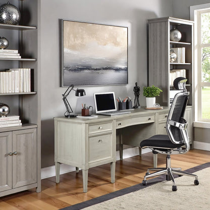 Executive Wood Desk with 5 Drawers – Traditional Office Desk in Brown Finish