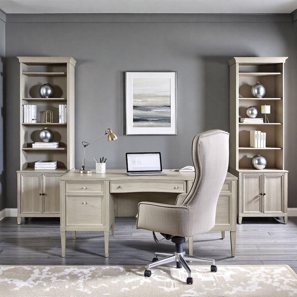 Executive Wood Desk with 5 Drawers – Traditional Office Desk in Brown Finish
