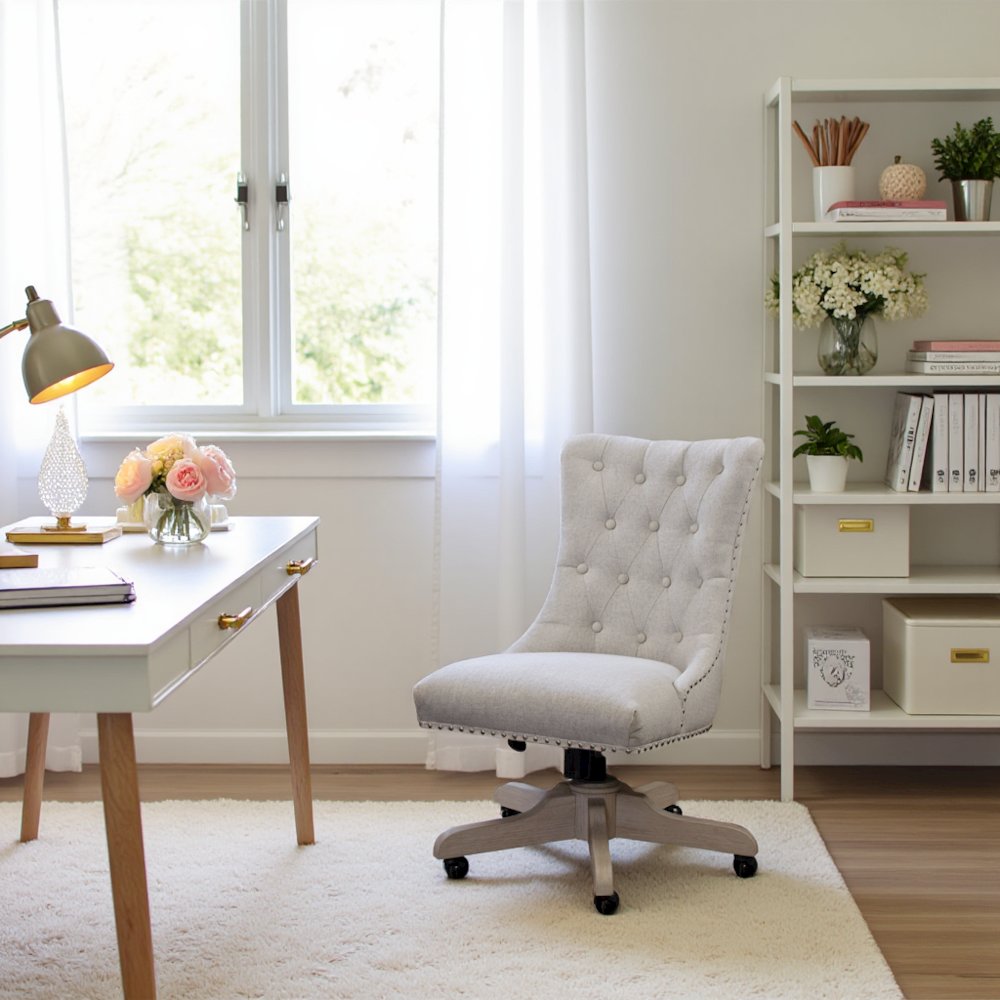 Brown Upholstered Swivel Chair – Armless Desk Chair for Office Work