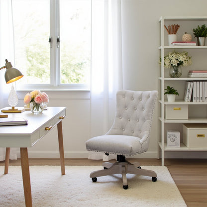 Brown Upholstered Swivel Chair – Armless Desk Chair for Office Work