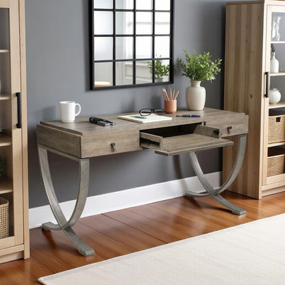 Wooden Desk with 3 Drawers – Brown Writing Desk with Storage for Office
