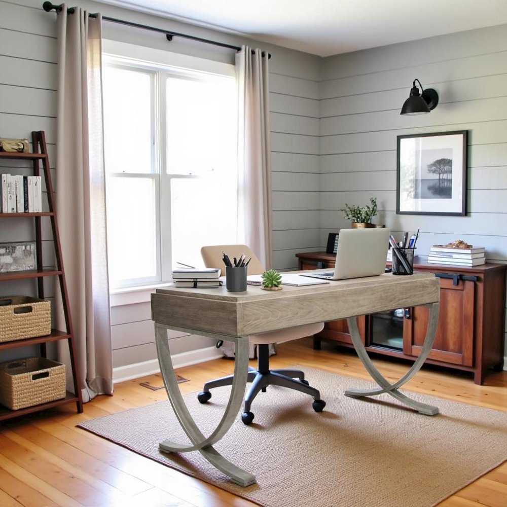 Wooden Desk with 3 Drawers – Brown Writing Desk with Storage for Office
