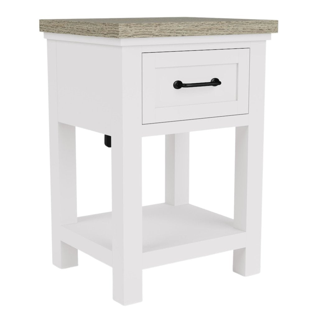 Wood Nightstand with Drawer – Beige End Table Bedroom Accent Storage