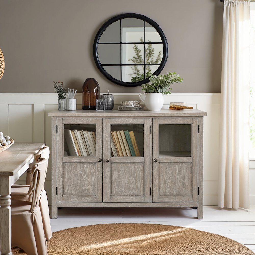 Gray Buffet Cabinet with Storage – Wood Kitchen Sideboard Cabinet