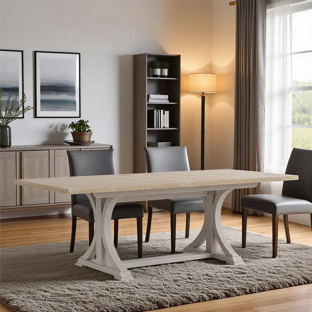 Beige Extendable Dining Table for 6, Rectangle 6 Seater Dining Table