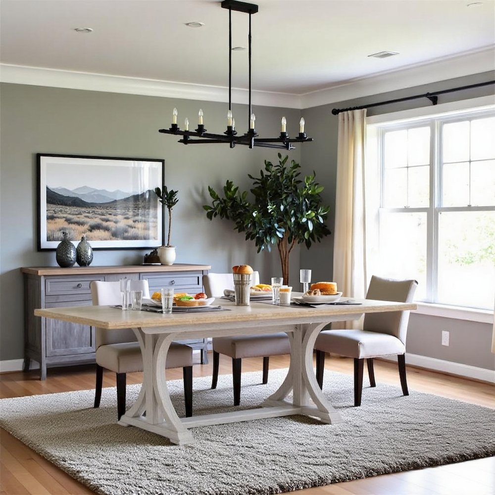 Beige Extendable Dining Table for 6, Rectangle 6 Seater Dining Table