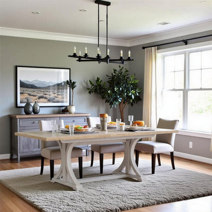 Beige Extendable Dining Table for 6, Rectangle 6 Seater Dining Table