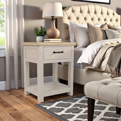 Wood Nightstand with Drawer – Beige End Table Bedroom Accent Storage