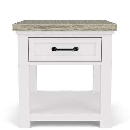 Beige Farmhouse End Table Living Room Sofa Side Table Wood Furniture