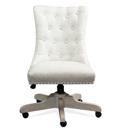Brown Upholstered Swivel Chair – Armless Desk Chair for Office Work