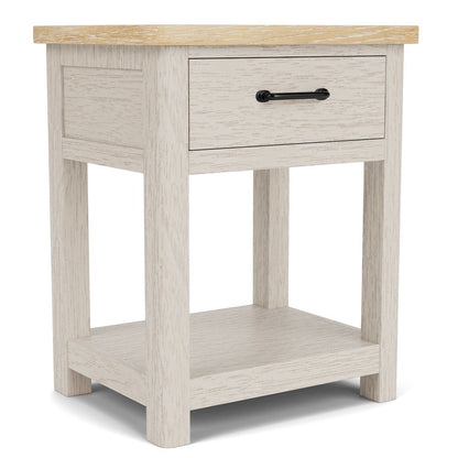 Wood Nightstand with Drawer – Beige End Table Bedroom Accent Storage