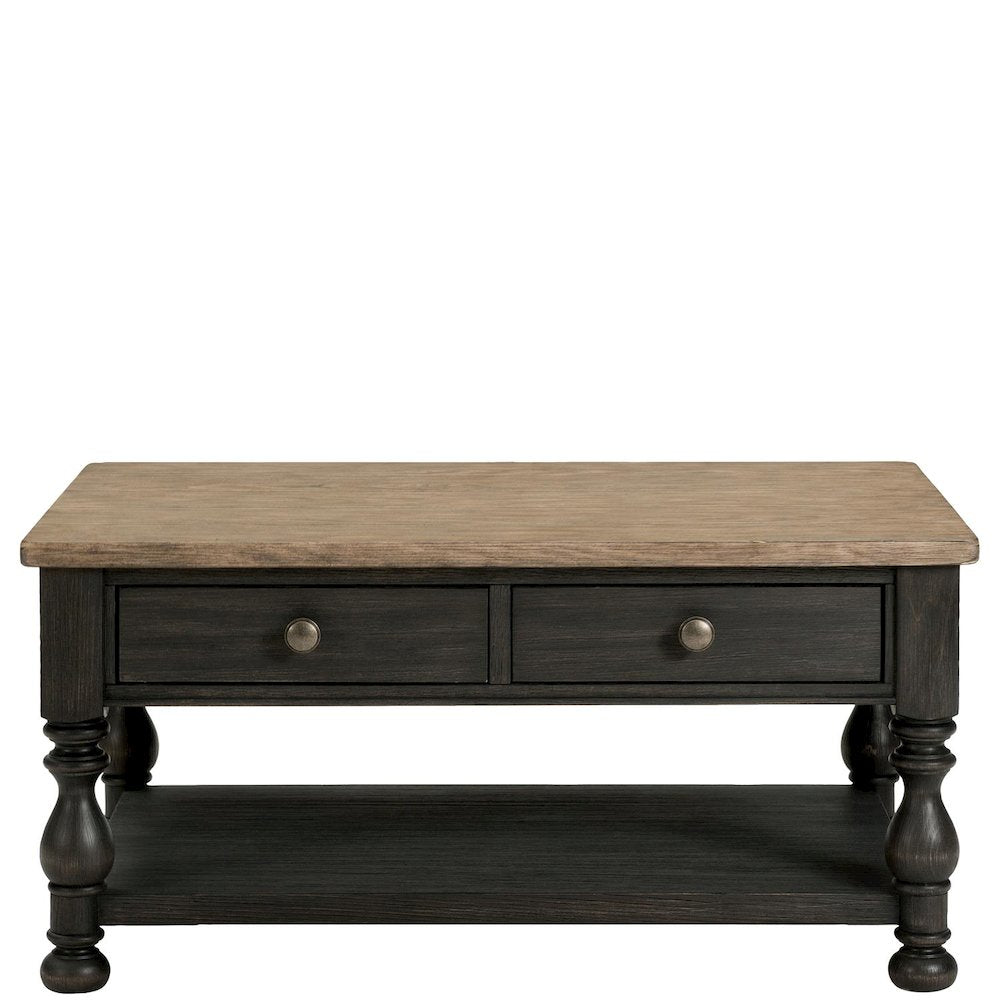 Brown Rectangle Table, Poplar Ash Veneer, 2-Drawer Storage, Lower Shelf, Casters