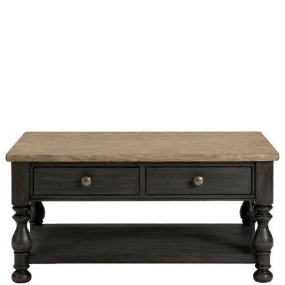 Brown Rectangle Table, Poplar Ash Veneer, 2-Drawer Storage, Lower Shelf, Casters
