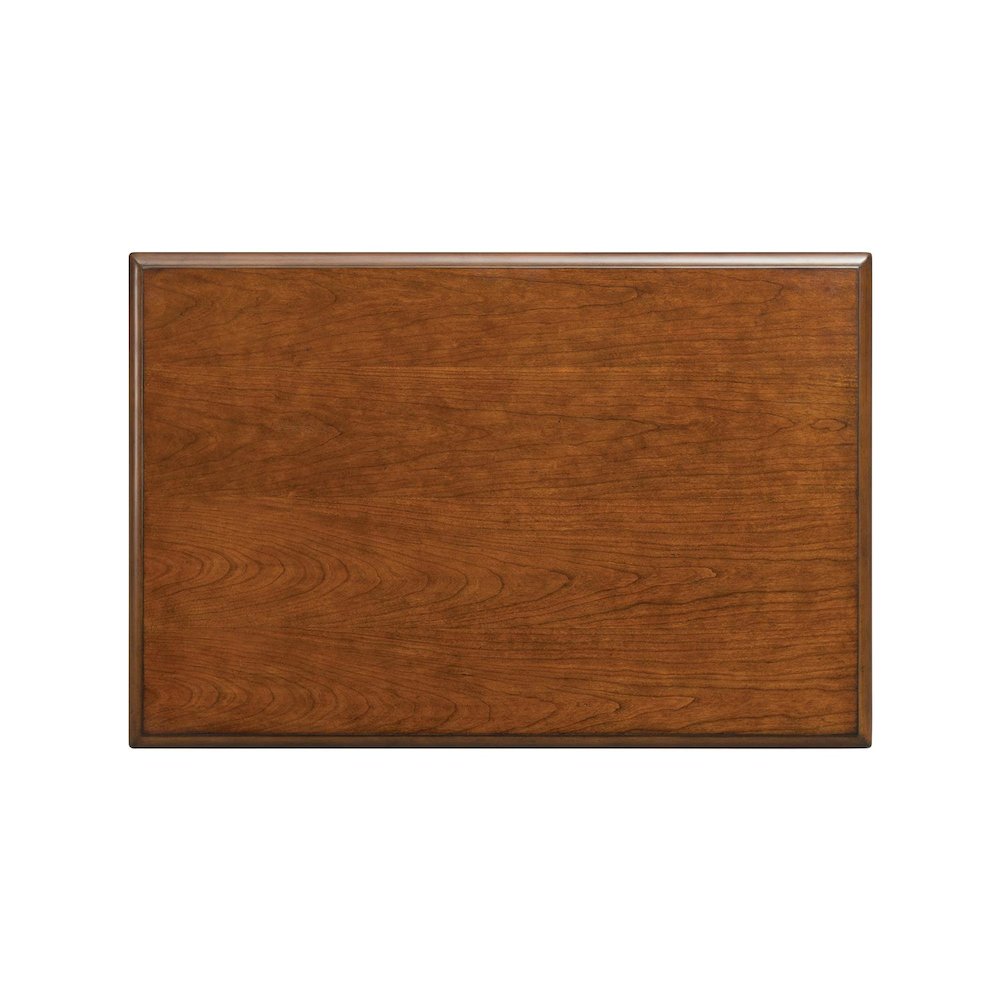 Brown Poplar Cherry Veneer Table, 2-Drawer Storage, Fixed Lower Shelf