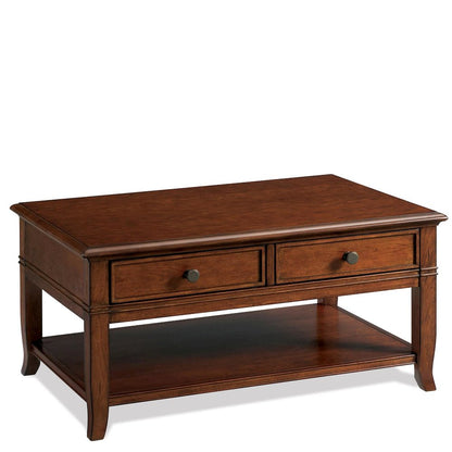 Brown Poplar Cherry Veneer Table, 2-Drawer Storage, Fixed Lower Shelf