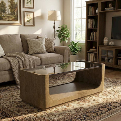 Brown Cocktail Table, Hardwoods & Oak Veneers, Rolling Casters