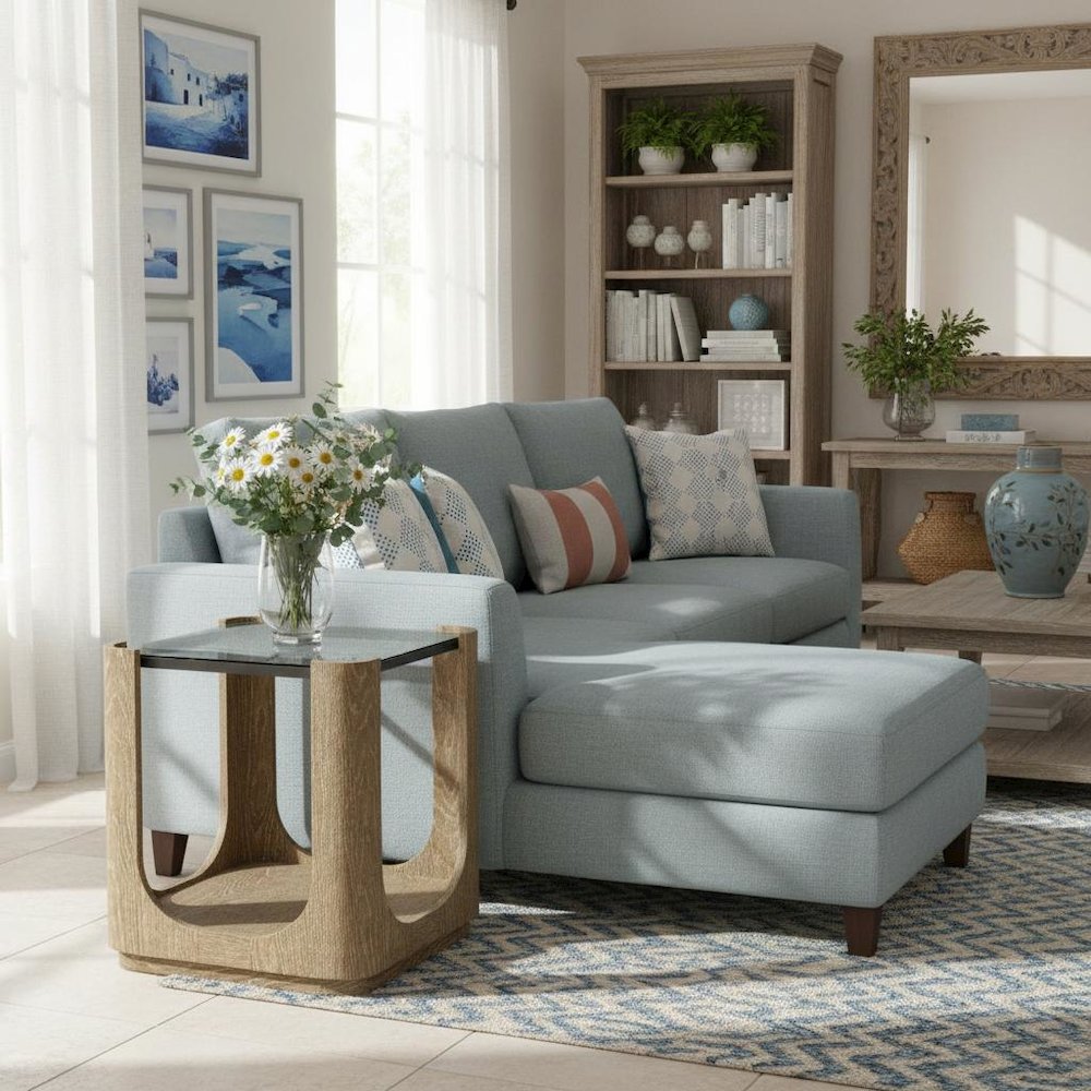 Brown End Table, Hardwoods & Oak Veneers, Unique Curved Opening Storage