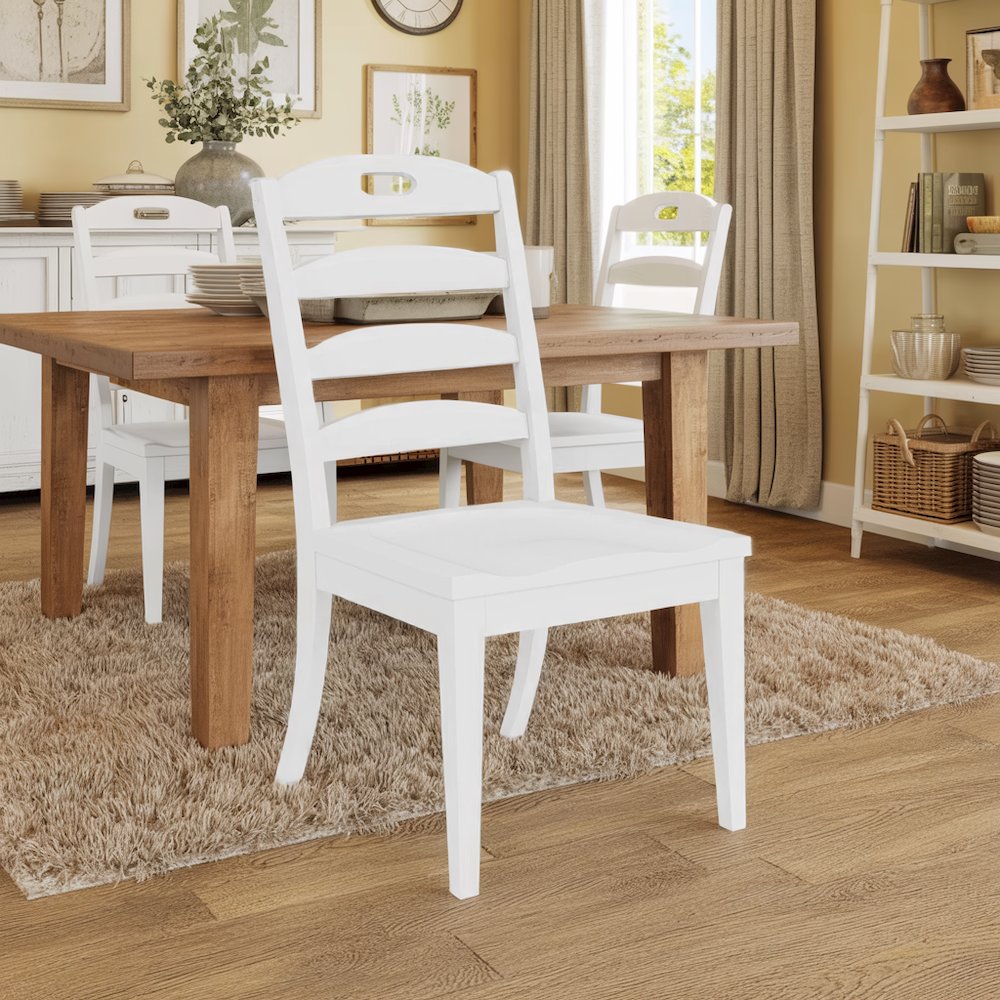 White Wooden Dining Chairs Set of 2 – Ladder Back Kitchen Seating