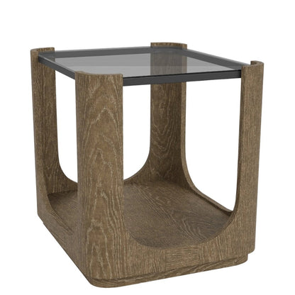 Brown End Table, Hardwoods & Oak Veneers, Unique Curved Opening Storage