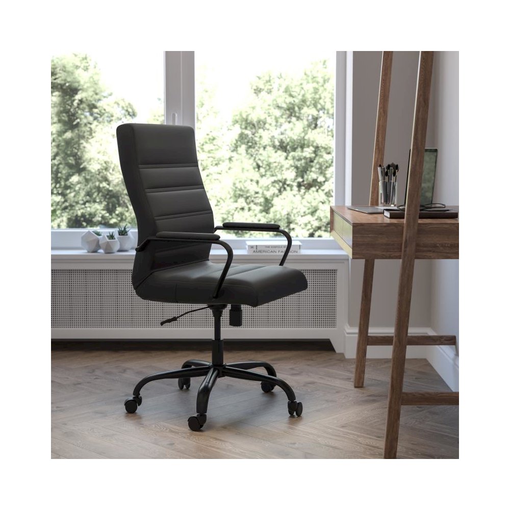 High Back Black LeatherSoft Executive Swivel Office Chair with Black Frame and Arms