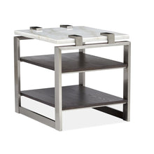 Pearl White And Roasted Almond And Brushed Platinum Rectangular End Table