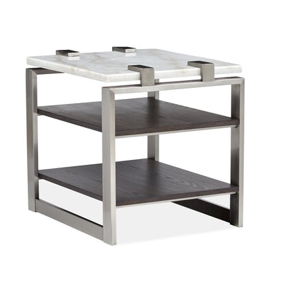 Pearl White And Roasted Almond And Brushed Platinum Rectangular End Table