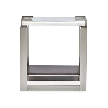 Pearl White And Roasted Almond And Brushed Platinum Rectangular Accent Table