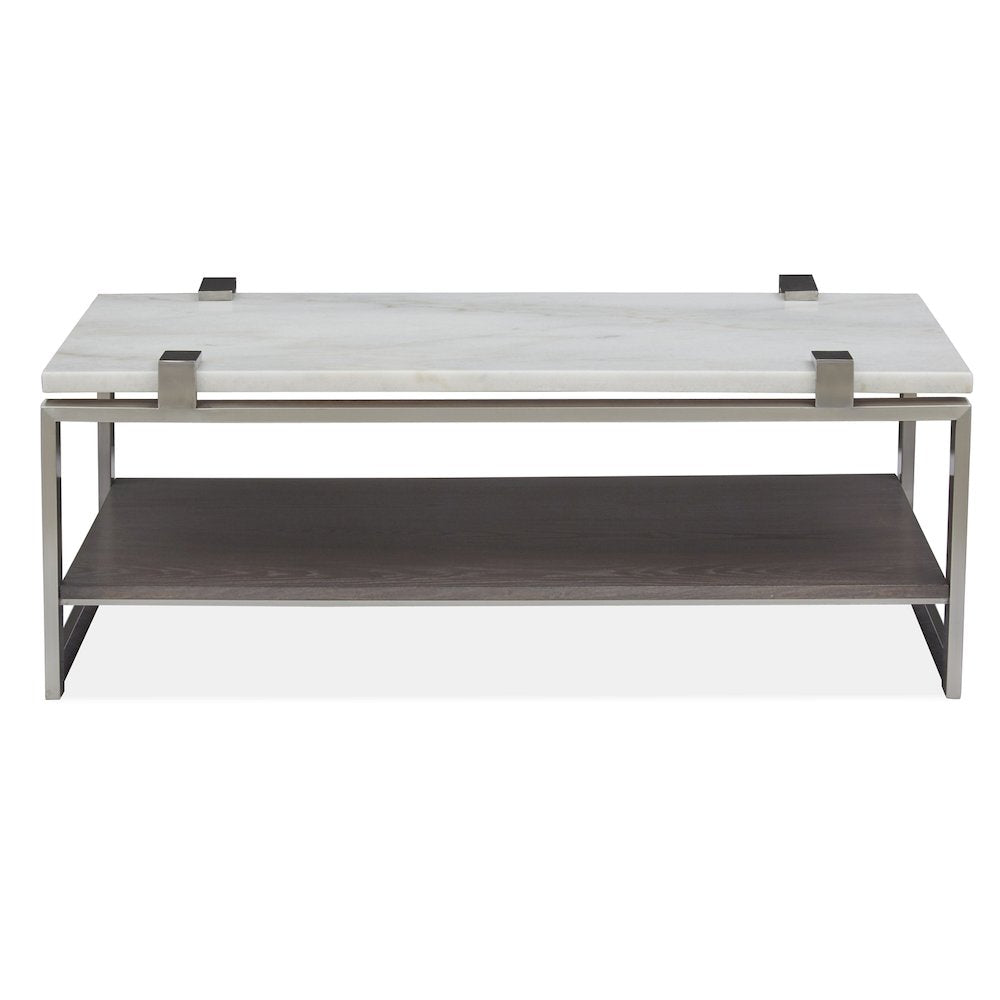 Pearl White And Roasted Almond And Brushed Platinum Rectangular Cocktail Table