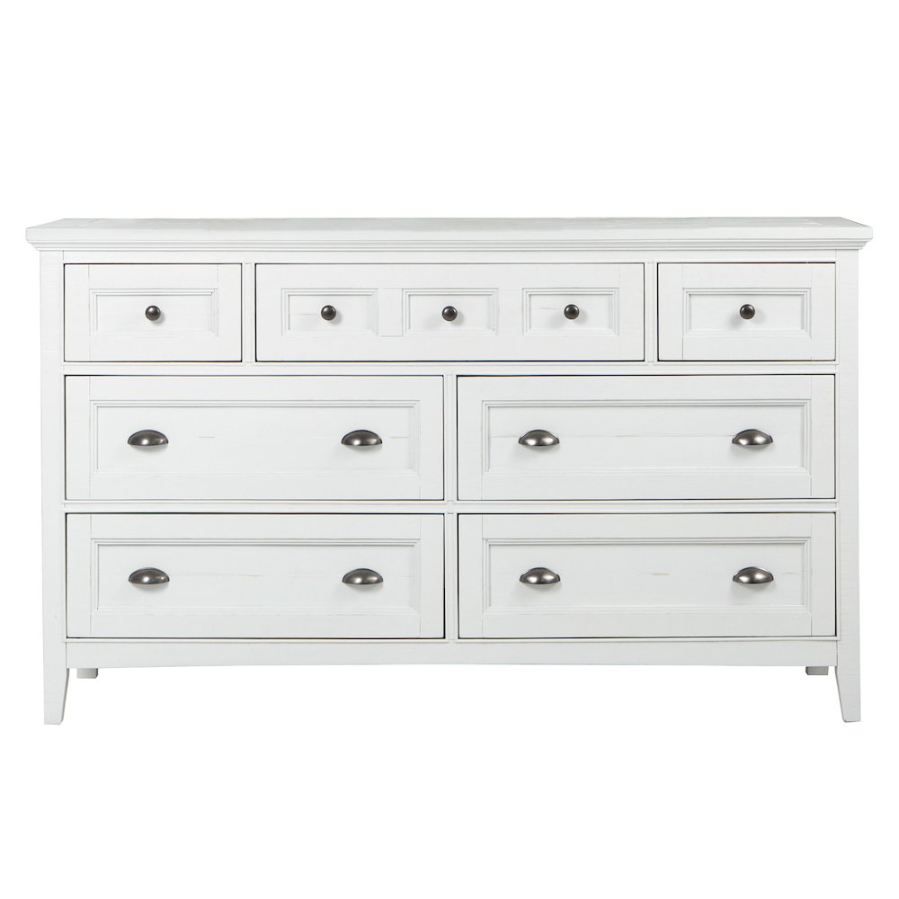 Heron Cove Chalk White And Dovetail Grey Drawer Dresser With Landscape Mirror