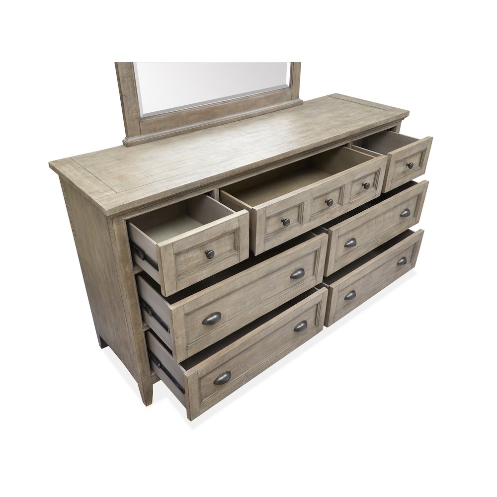 Paxton Place Dovetail Grey Drawer Dresser With Landscape Mirror