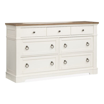Kingston Whisper White And Cerused Nutmeg Drawer Dresser With Landscape Mirror