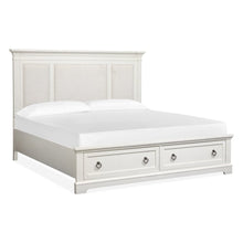 Kingston Whisper White And Cerused Nutmeg Queen Upholstered Panel Storage Bed