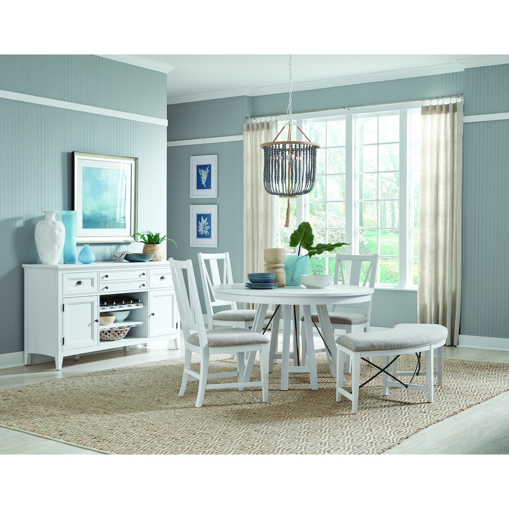 Heron Cove Chalk White And Dovetail Grey Upholstered Curved Bench