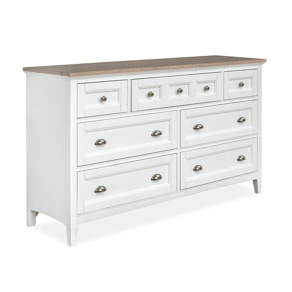 Chalk White And Dovetail Grey 2 Tone Drawer Dresser With Landscape Mirror