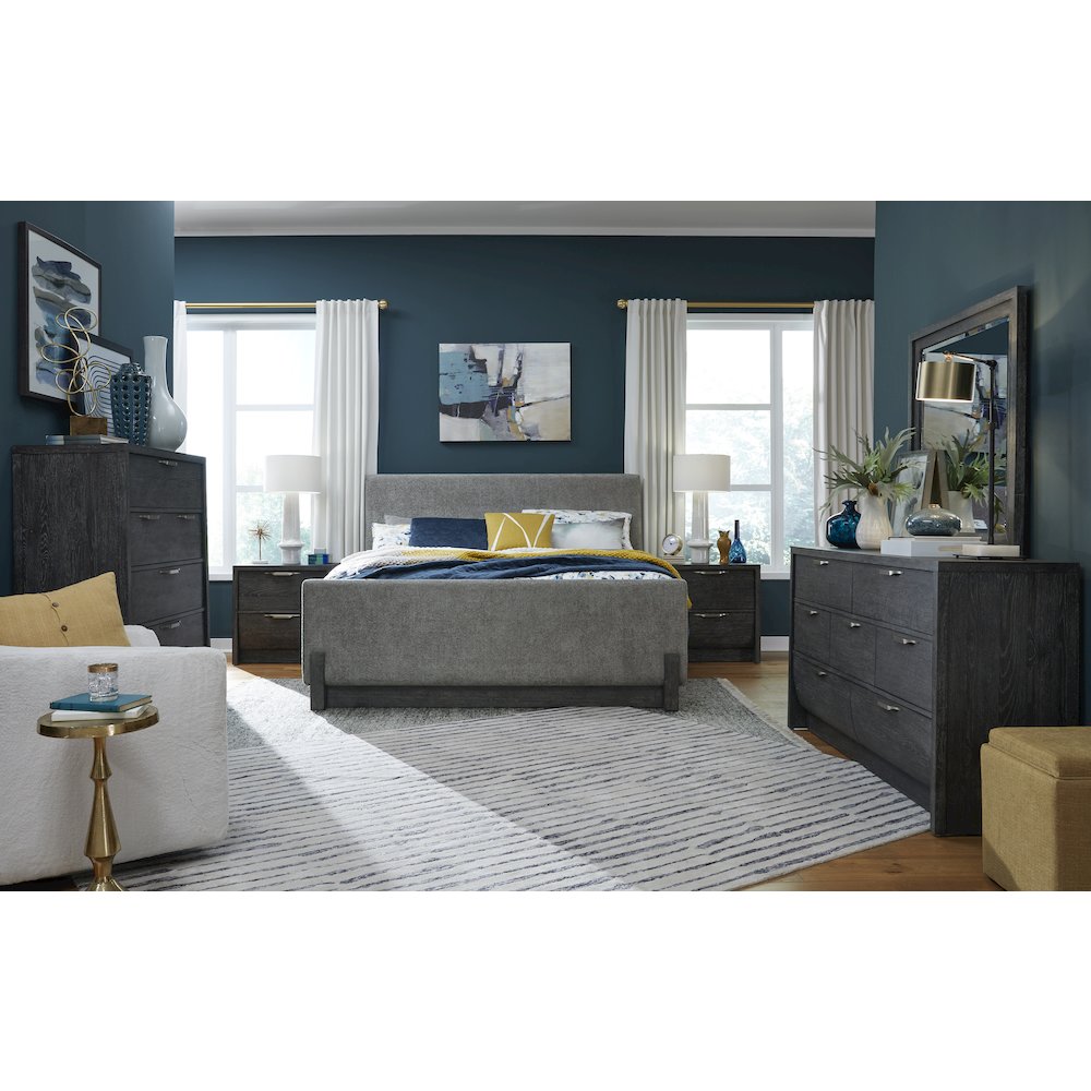 Kinsley Black Heron Queen Upholstered Panel Bed