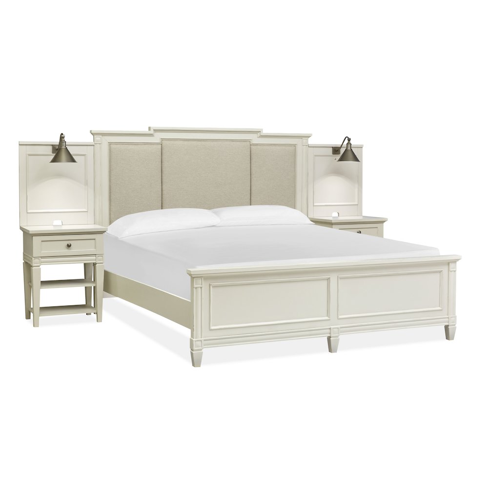 Egg Shell White With Slight Rub Through King Upholstered Wall Panel Bed
