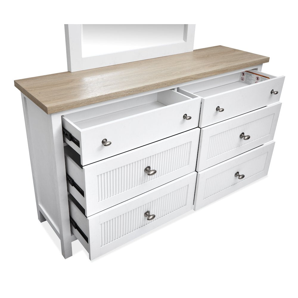 Windmill Harbour White Whisp And Sand Double Drawer Dresser With Portrait Mirror