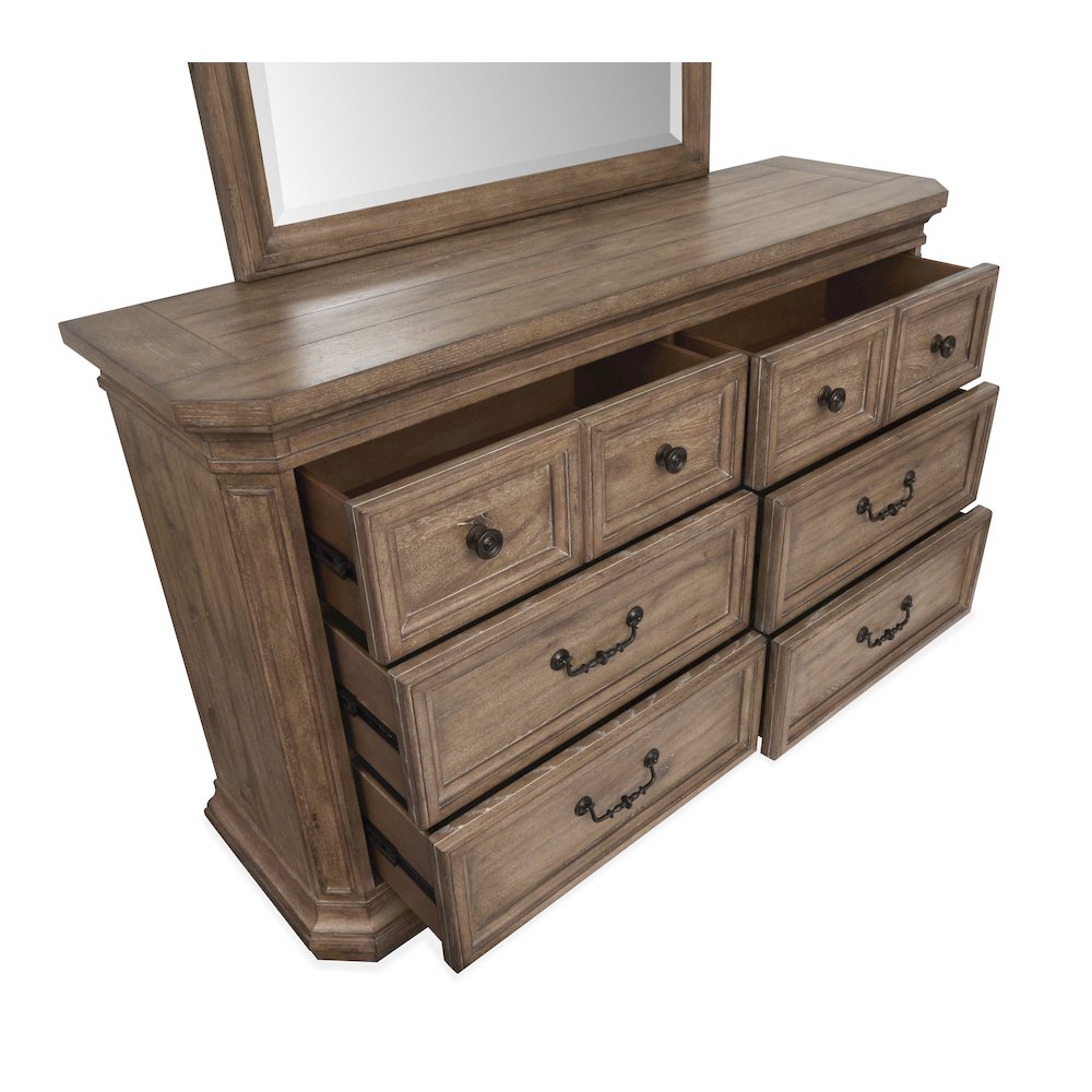 Adler Court Florentine Walnut Drawer Dresser With Landscape Mirror