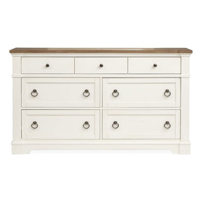 Kingston Whisper White And Cerused Nutmeg Drawer Dresser With Landscape Mirror
