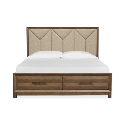 Callisto Bourbon Brown King Upholstered Panel Storage Bed