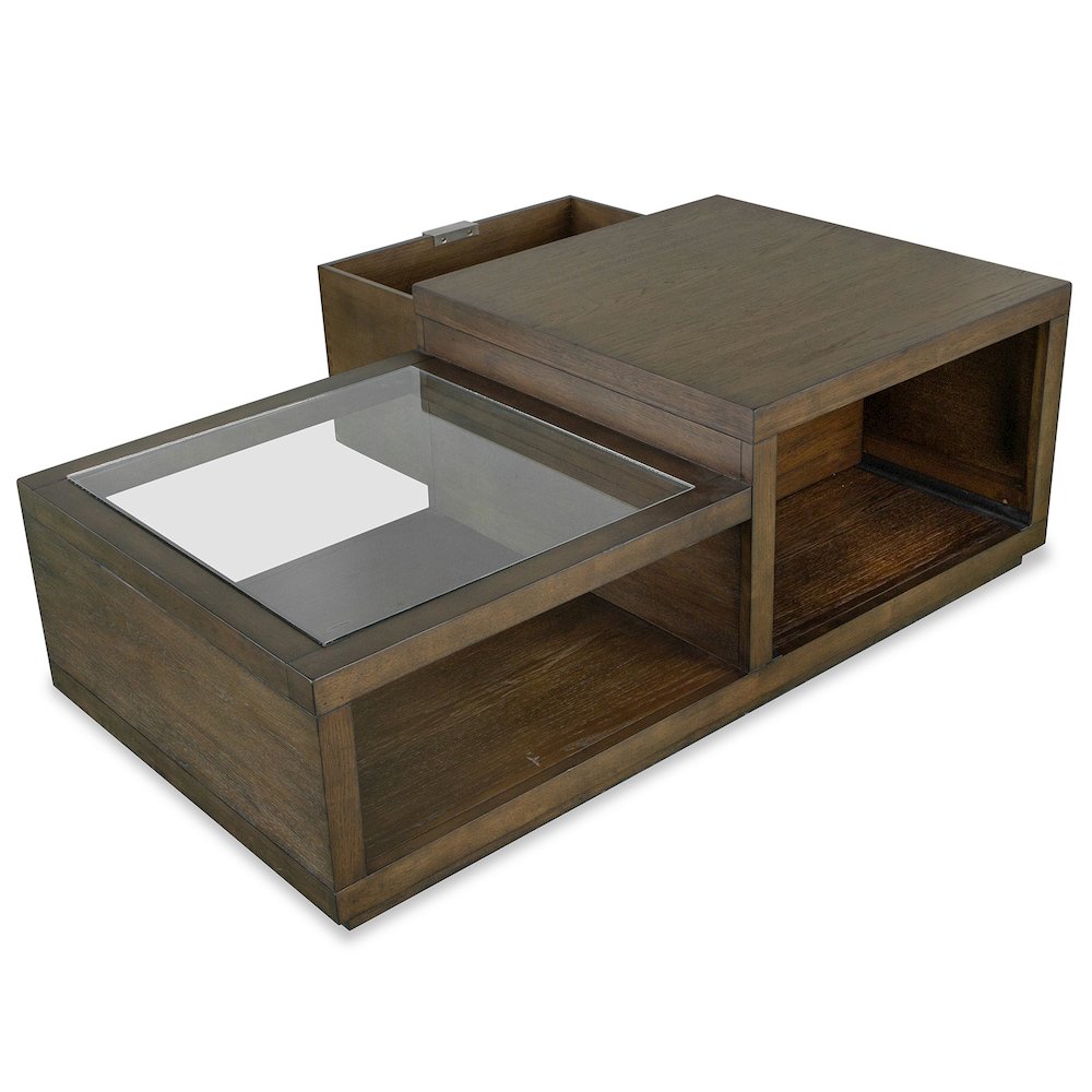 Merrick Homestead Brown And Clear Glass Rectangular Cocktail Table With Casters