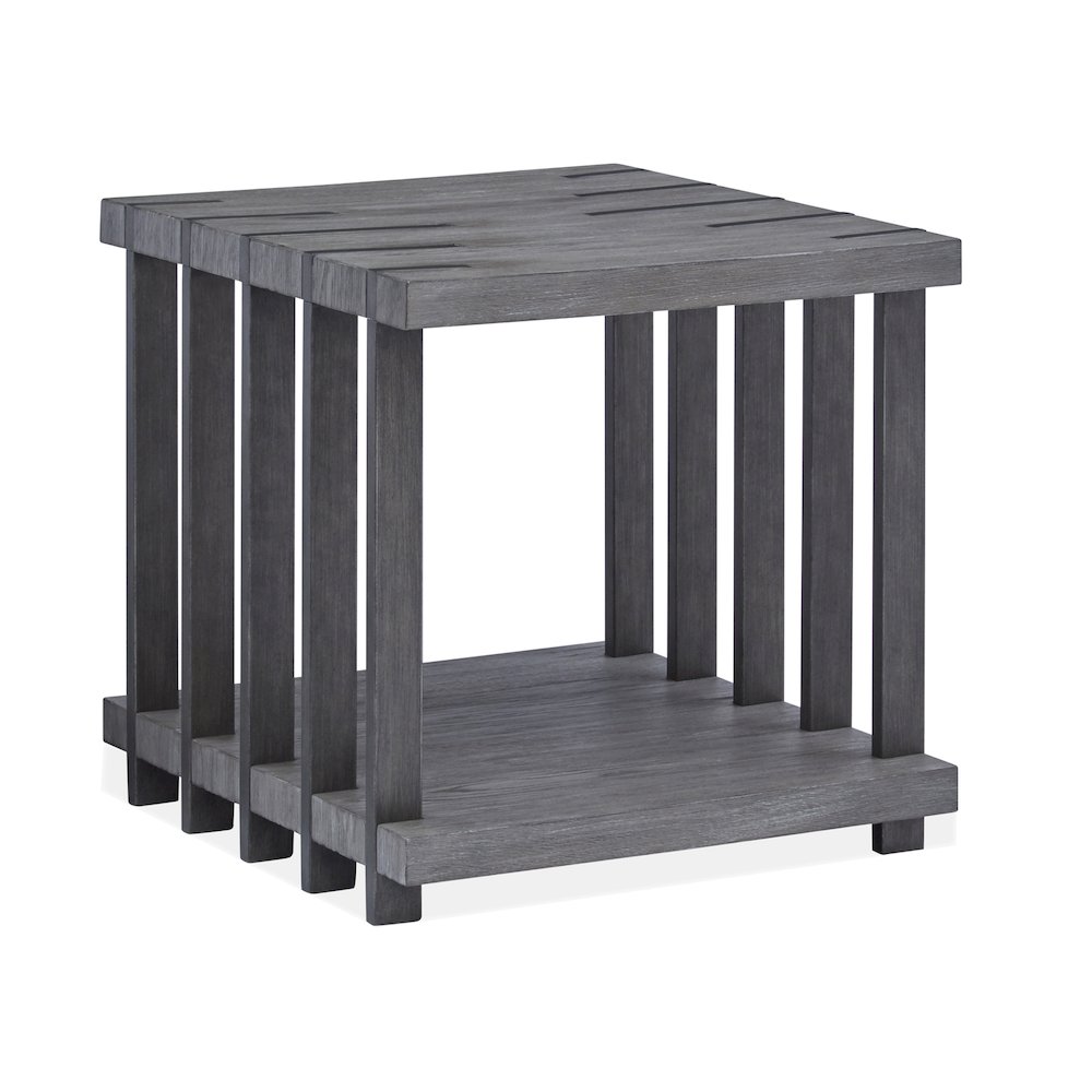 Eldridge Weathered Gravel And Satin Bronze Rectangular End Table