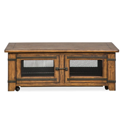 Chesterfield Farmhouse Timber Lift Top Storage Cocktail Table With Casters