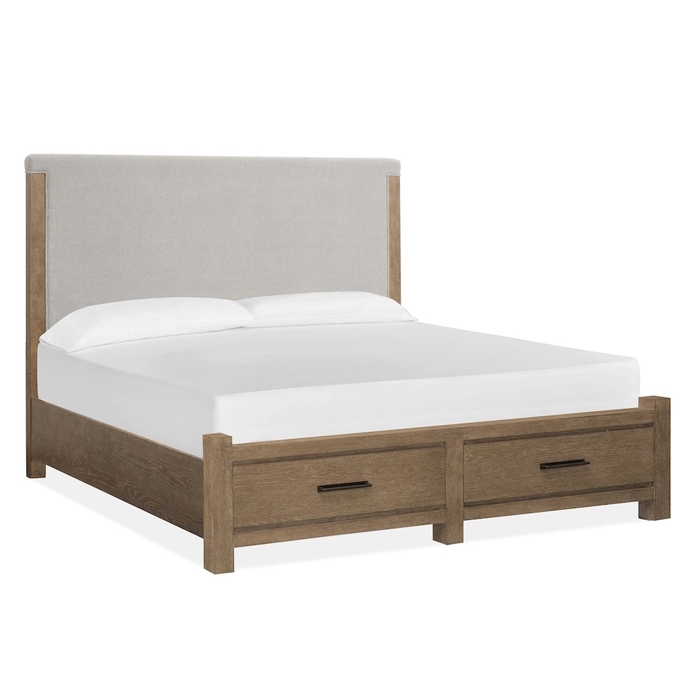 Plum Creek Sierra Brown Queen Upholstered Panel Storage Bed