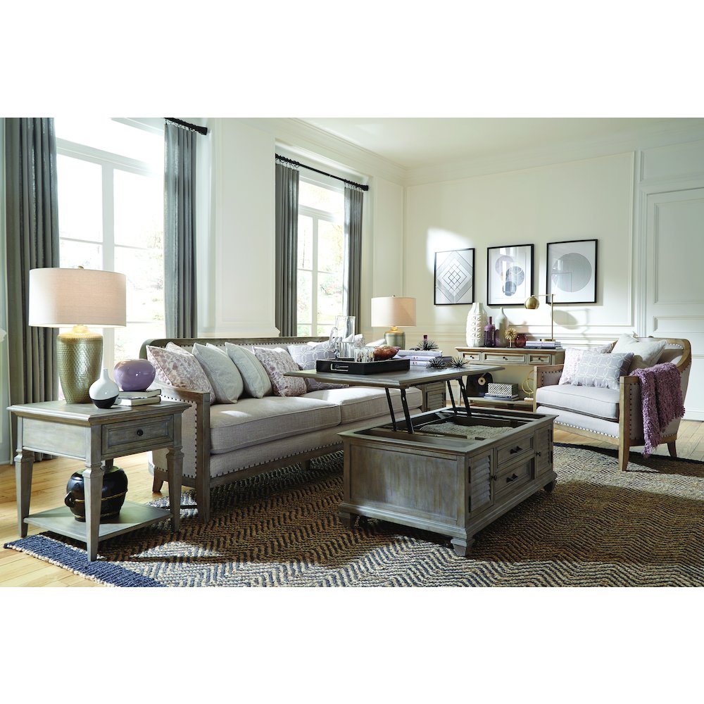 Lancaster Dovetail Grey Lift Top Storage Cocktail Table With Casters