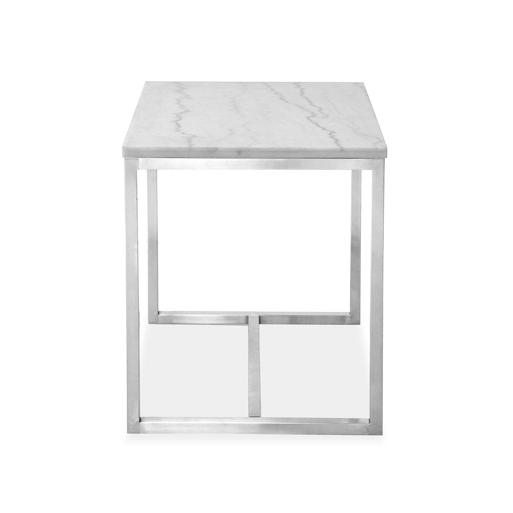Esme White Marble And Brushed Nickel Rectangular End Table